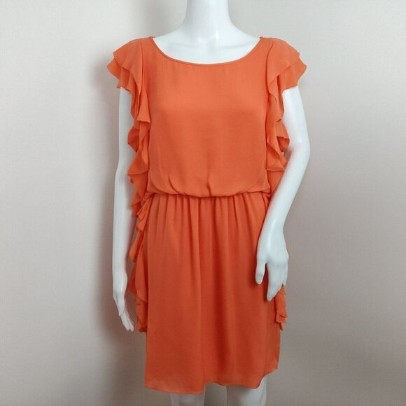Tibi Silk Ruffle Dress Size 8 Orange Coral Sleeveless Lined Feminine Flowy - Picture 2 of 12
